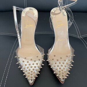 Authentic Christian Louboutin Gold/Clear Spikoo Heels - 36.5